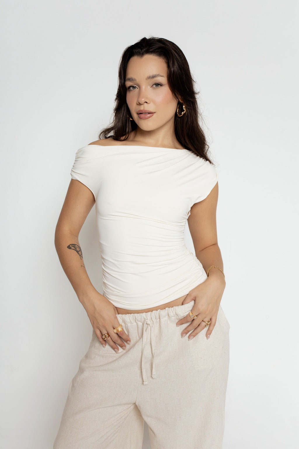 Blusa Drapeada Ombro Caído