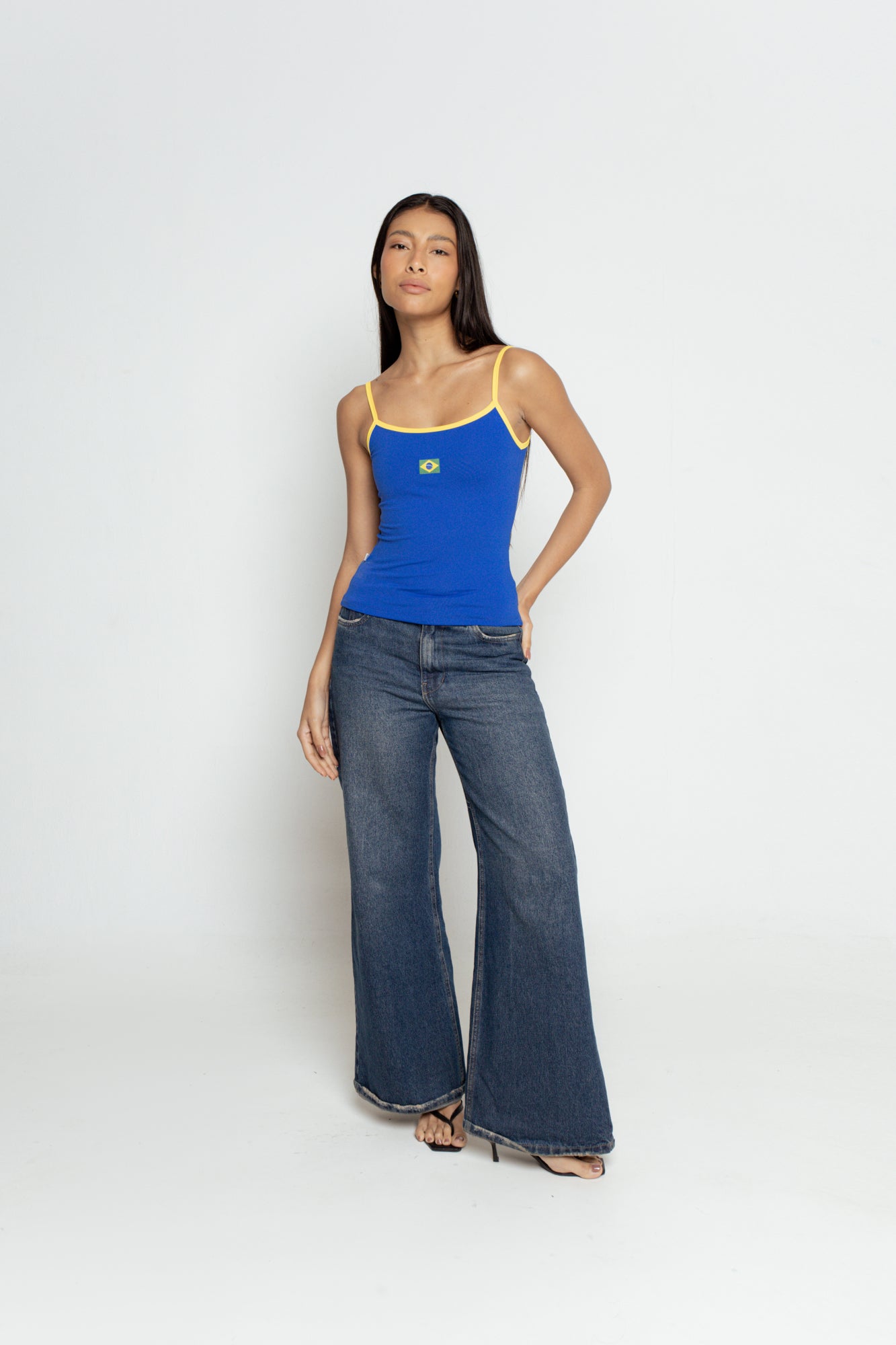 Blusa Regata Bicolor Azul Bandeira e Amarelo Brasil