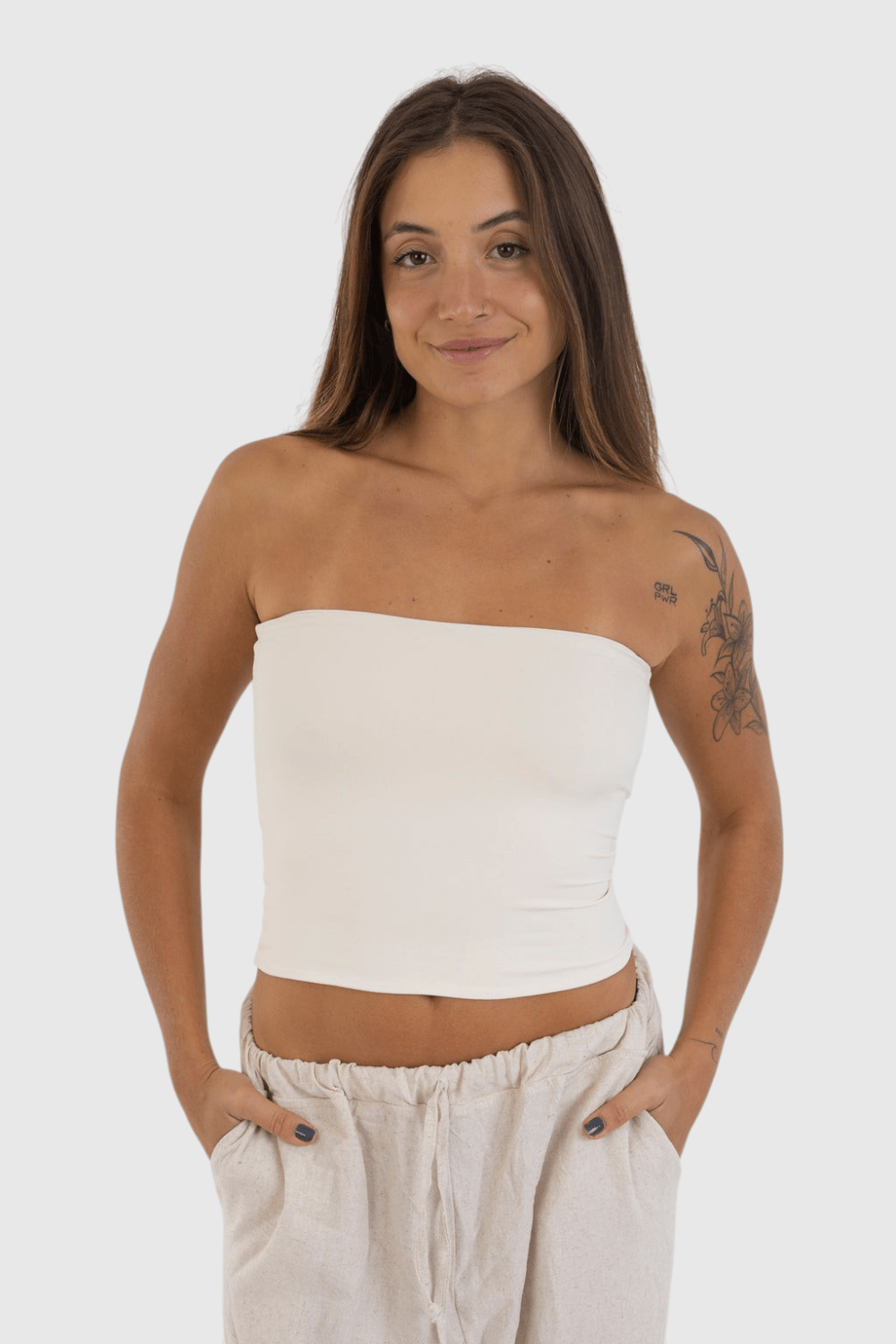 Duo Ombro de Fora · Blusa Tube off white